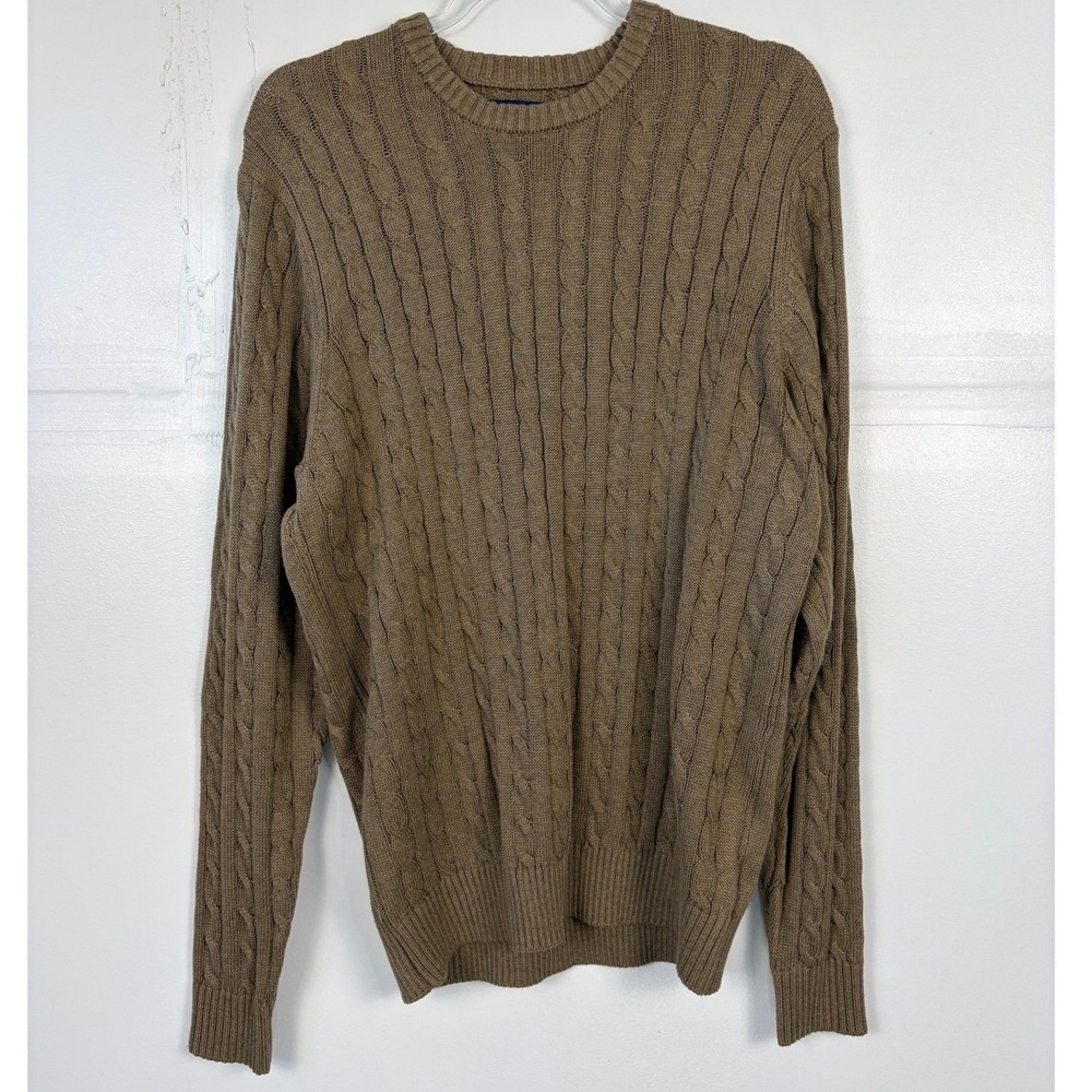 Saddlebred Mens Brown Cable Knit Crew Neck Sweater Size Medium Cotton Blend Cozy